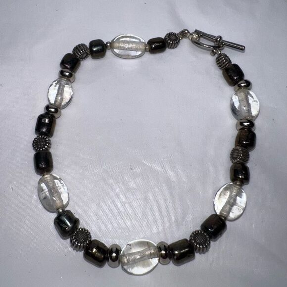 Toggle Closure Hematite and Glass Anklet - Picture 1 of 7